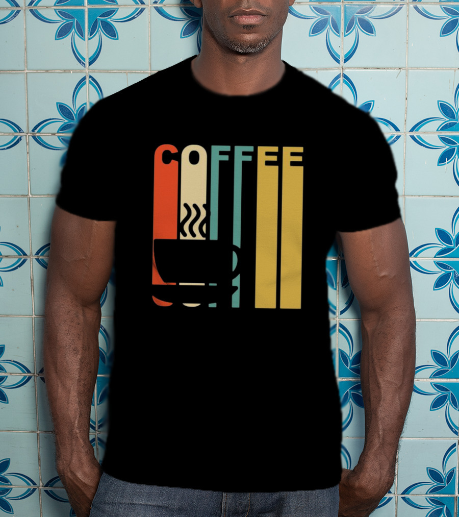 Vintage Coffee Cup Retro Stripes COFFEE Text T-Shirt