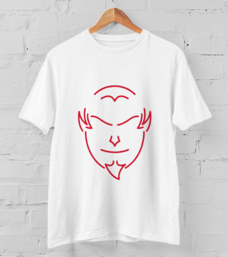 Devils Neon Face Red And White Horns T-Shirt