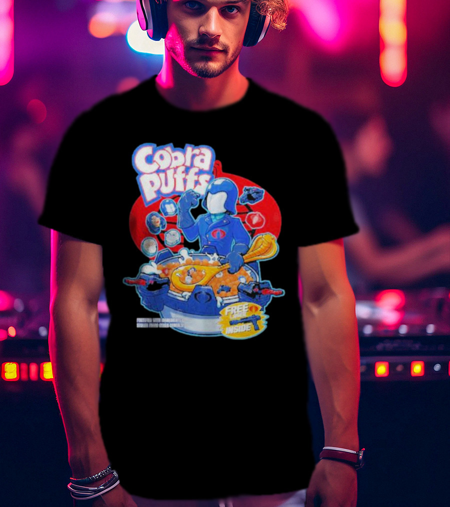 Cobra Puffs Free Laser Inside Funko Pop Style Cereal Commander Cartoon Scene T-Shirt