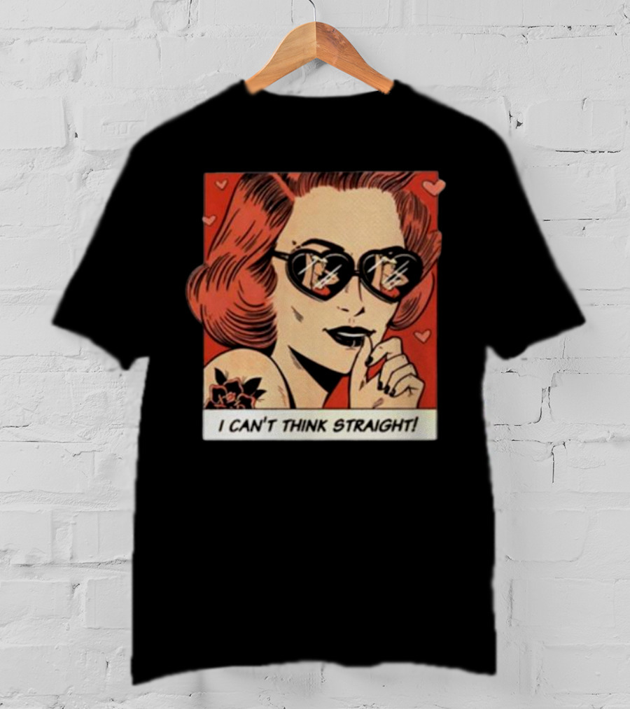 I Can't Think Straight Retro Comic Style Red Hearts Sunglasses Woman T-Shirt
