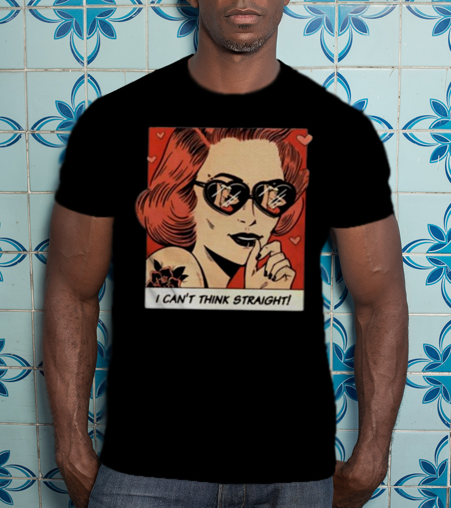 I Can't Think Straight Retro Comic Style Red Hearts Sunglasses Woman T-Shirt