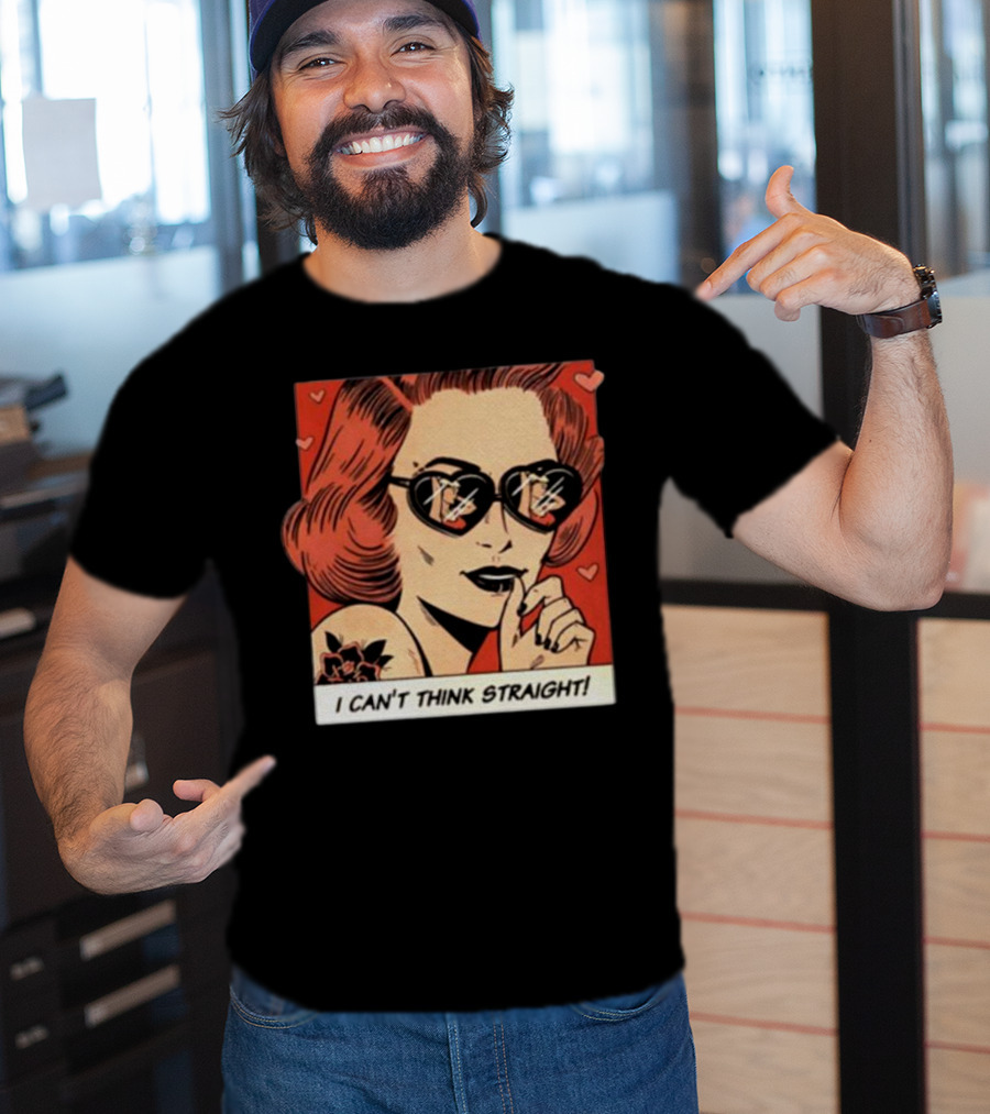 I Can't Think Straight Retro Comic Style Red Hearts Sunglasses Woman T-Shirt