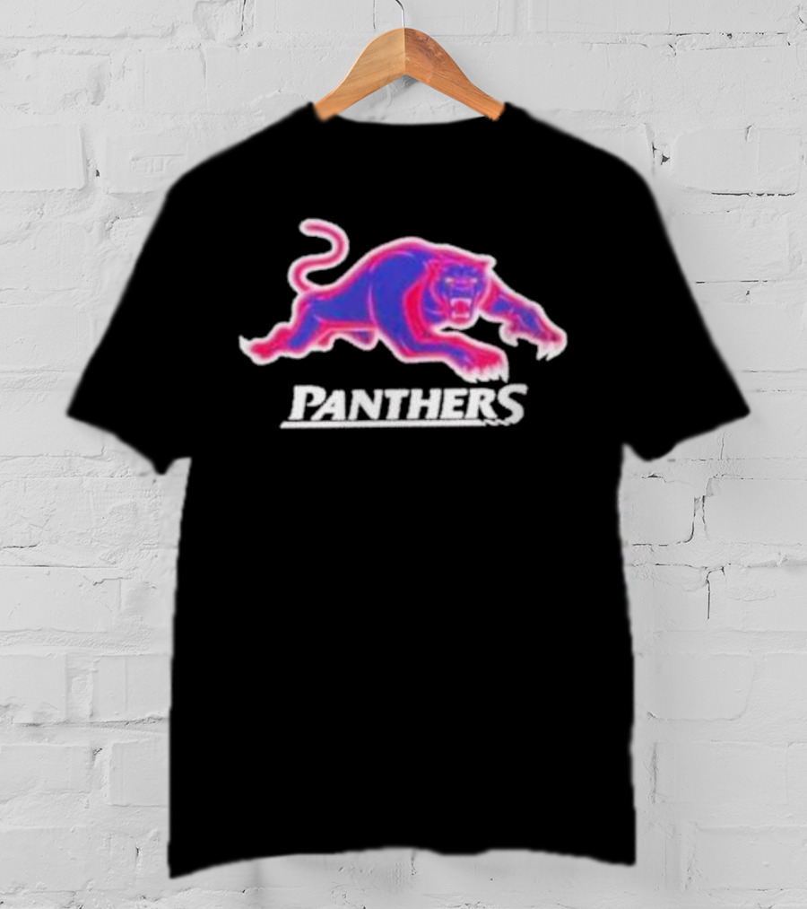 Penrith Panthers Retro Style Neon Pink Blue Panther T-Shirt