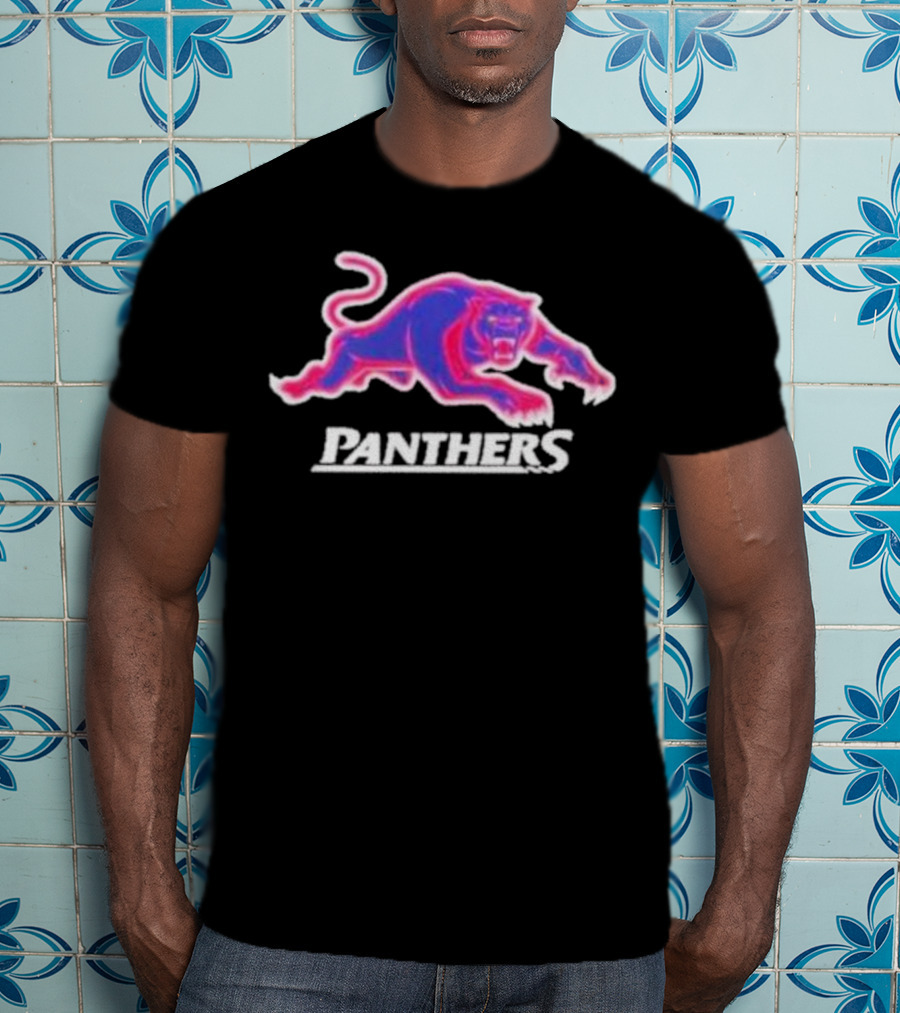 Penrith Panthers Retro Style Neon Pink Blue Panther T-Shirt