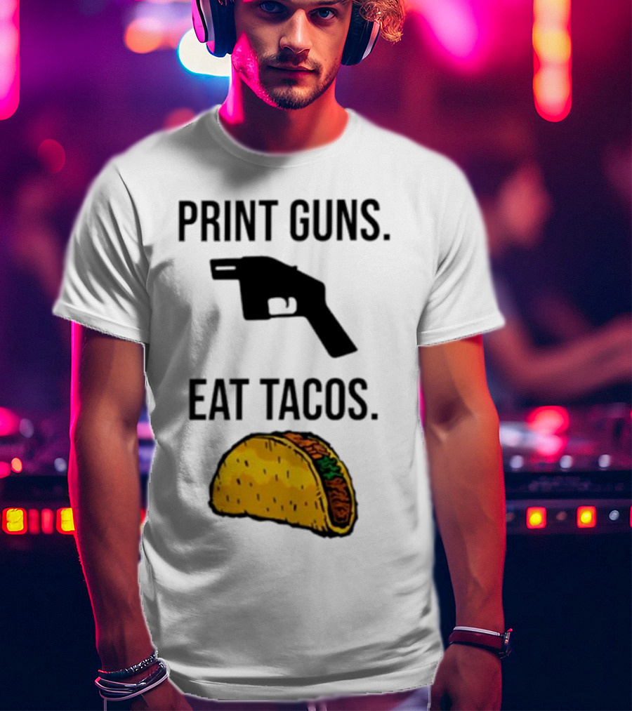 Print Guns Pistol Icon Eat Tacos Mexican Food T-Shirt