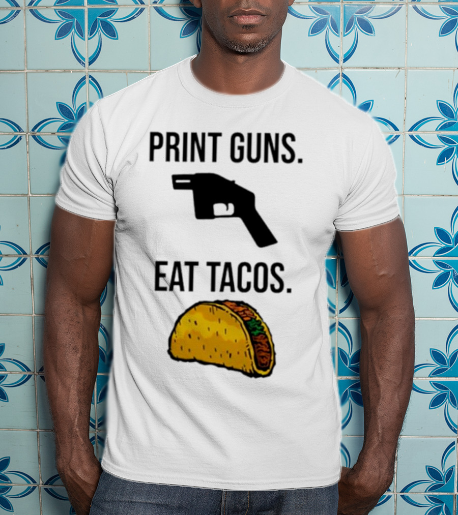 Print Guns Pistol Icon Eat Tacos Mexican Food T-Shirt