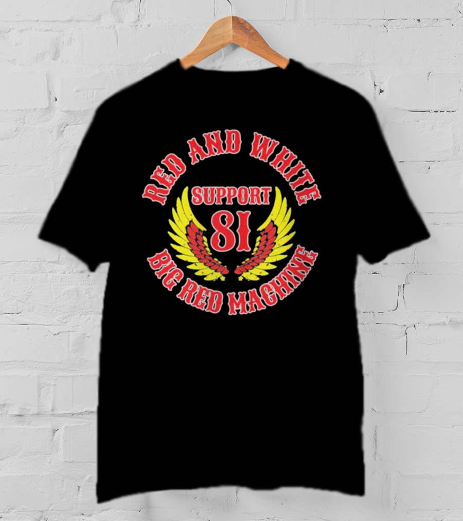 Red And White Support 81 Big Red Machine Wings Emblem T-Shirt