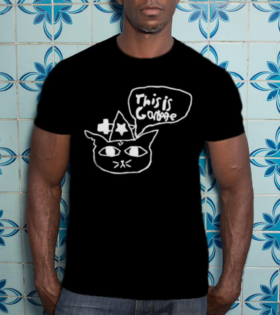 This Is Garbage Cat Wizard Hat Stars Speech Bubble Drawing T-Shirt