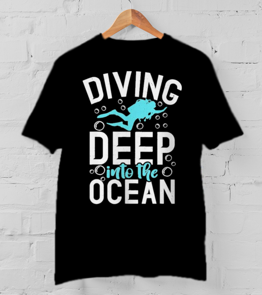 Diving Deep Into The Ocean With Diver Silhouette And Bubbles T-Shirt