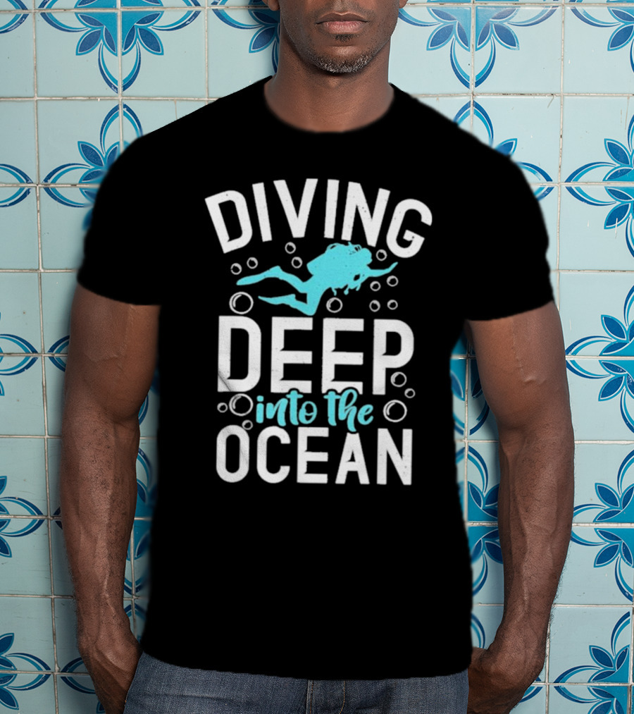 Diving Deep Into The Ocean With Diver Silhouette And Bubbles T-Shirt