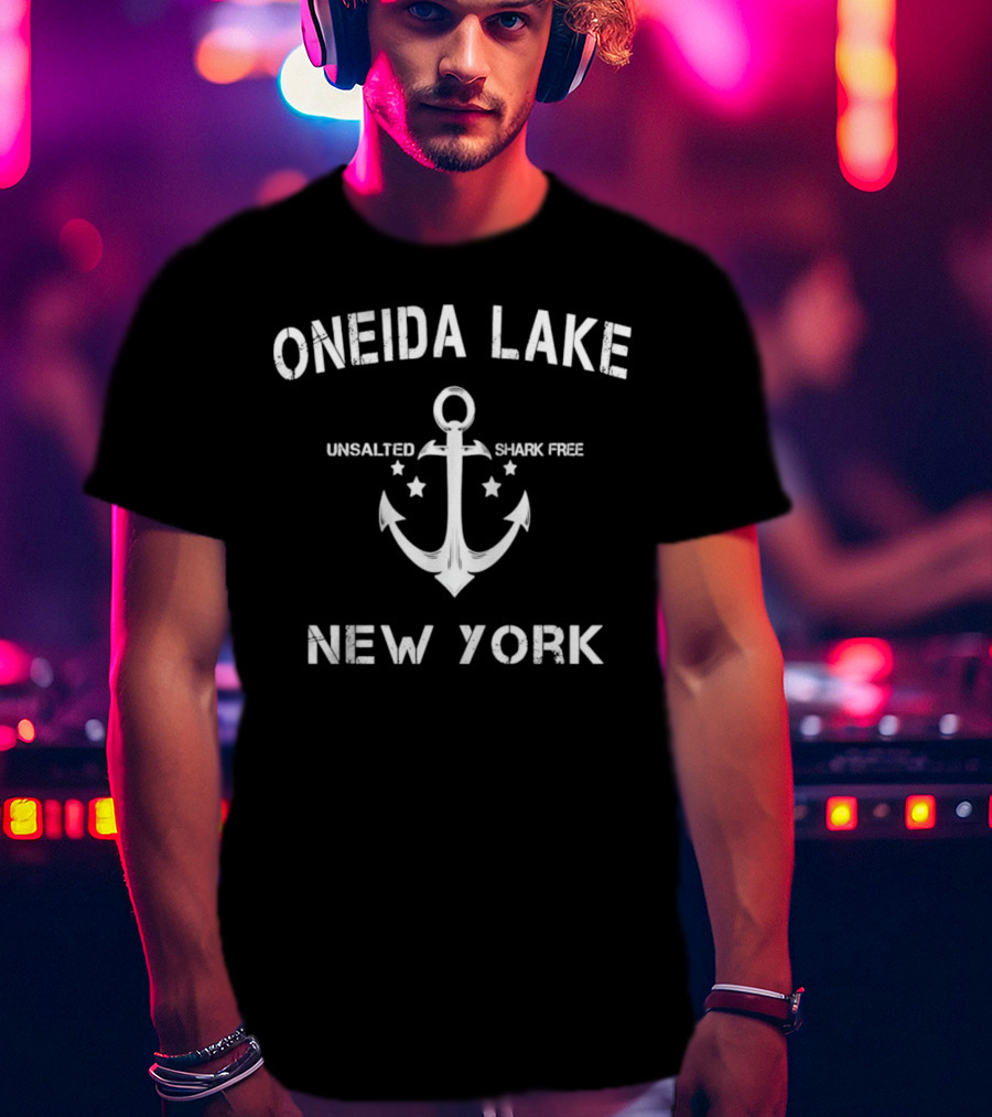 Oneida Lake Unsalted Shark Free Anchor New York T-Shirt