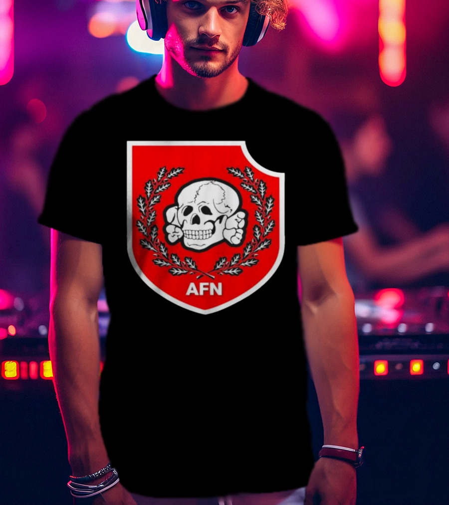 Amuse AFN Aryan Freedom Network Skull Emblem Badge T-Shirt