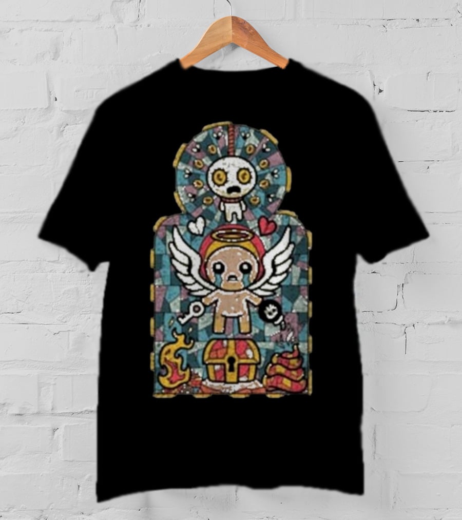 Binding Of Isaac Angel Key Heart Chest Poop Mosaic T-Shirt