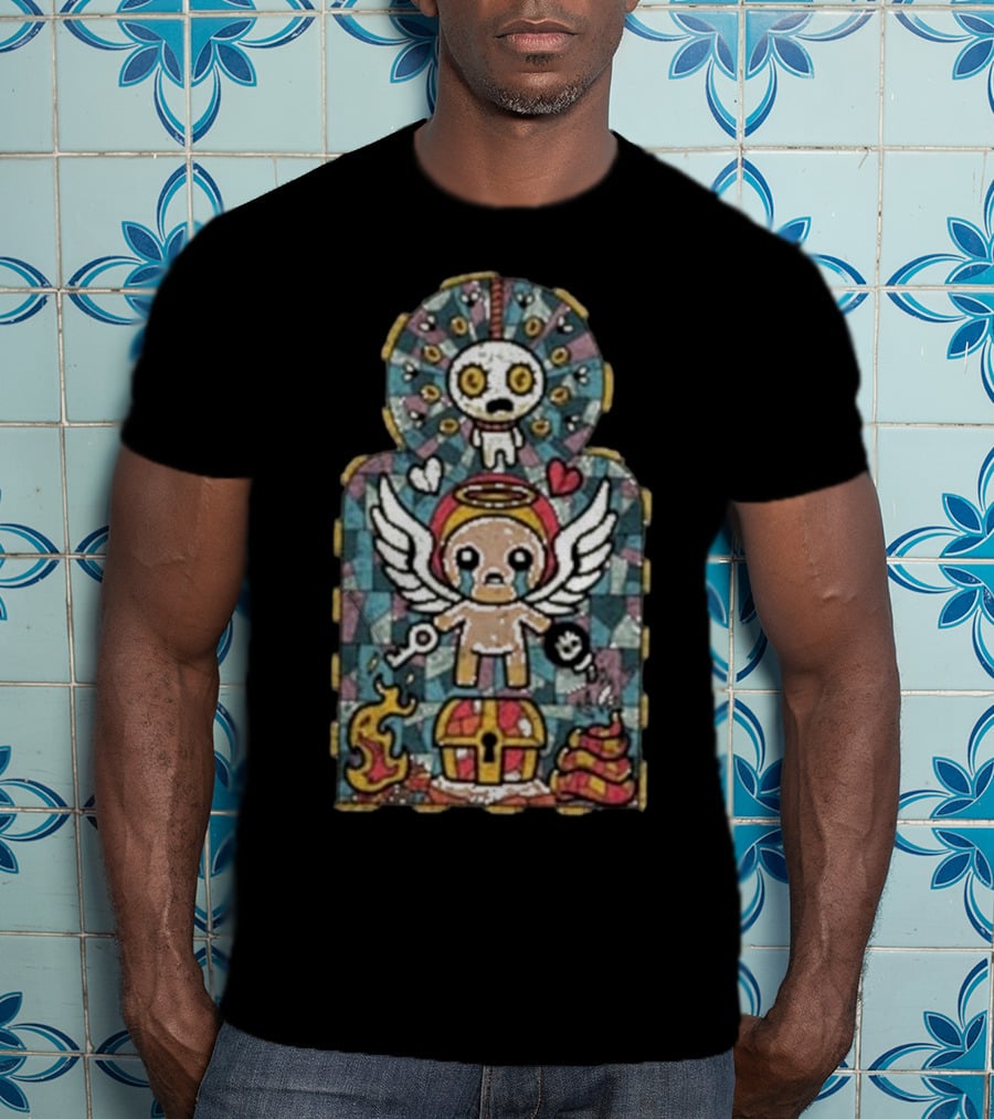 Binding Of Isaac Angel Key Heart Chest Poop Mosaic T-Shirt
