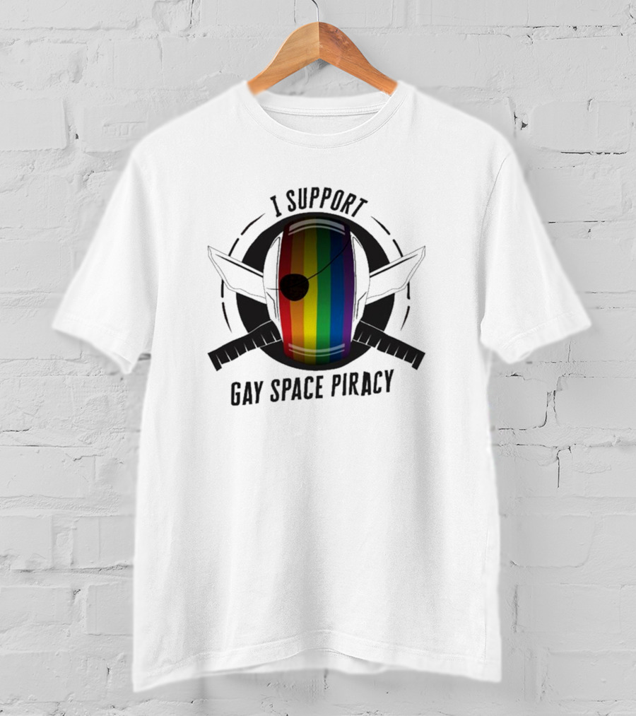 I Support Gay Space Piracy Pride Rainbow Flag Patch T-Shirt