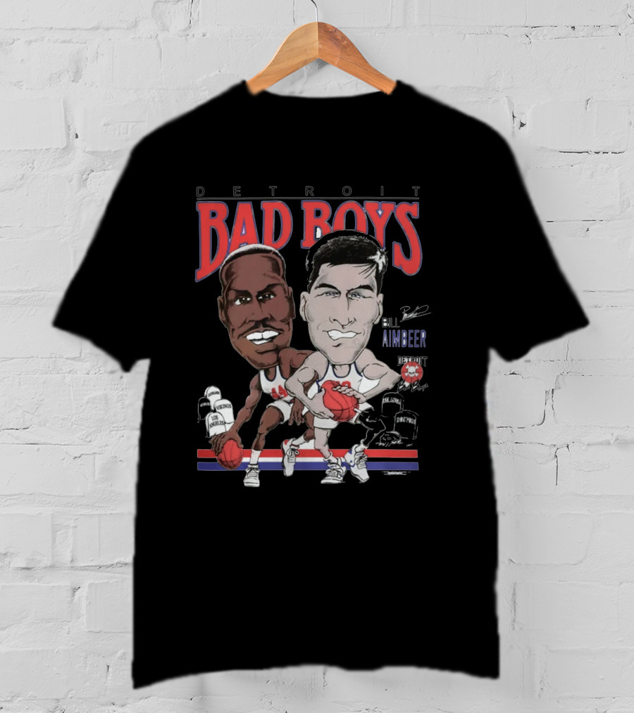 Detroit Bad Boys Rick Mahorn Bill Laimbeer Basketball Caricature T-Shirt