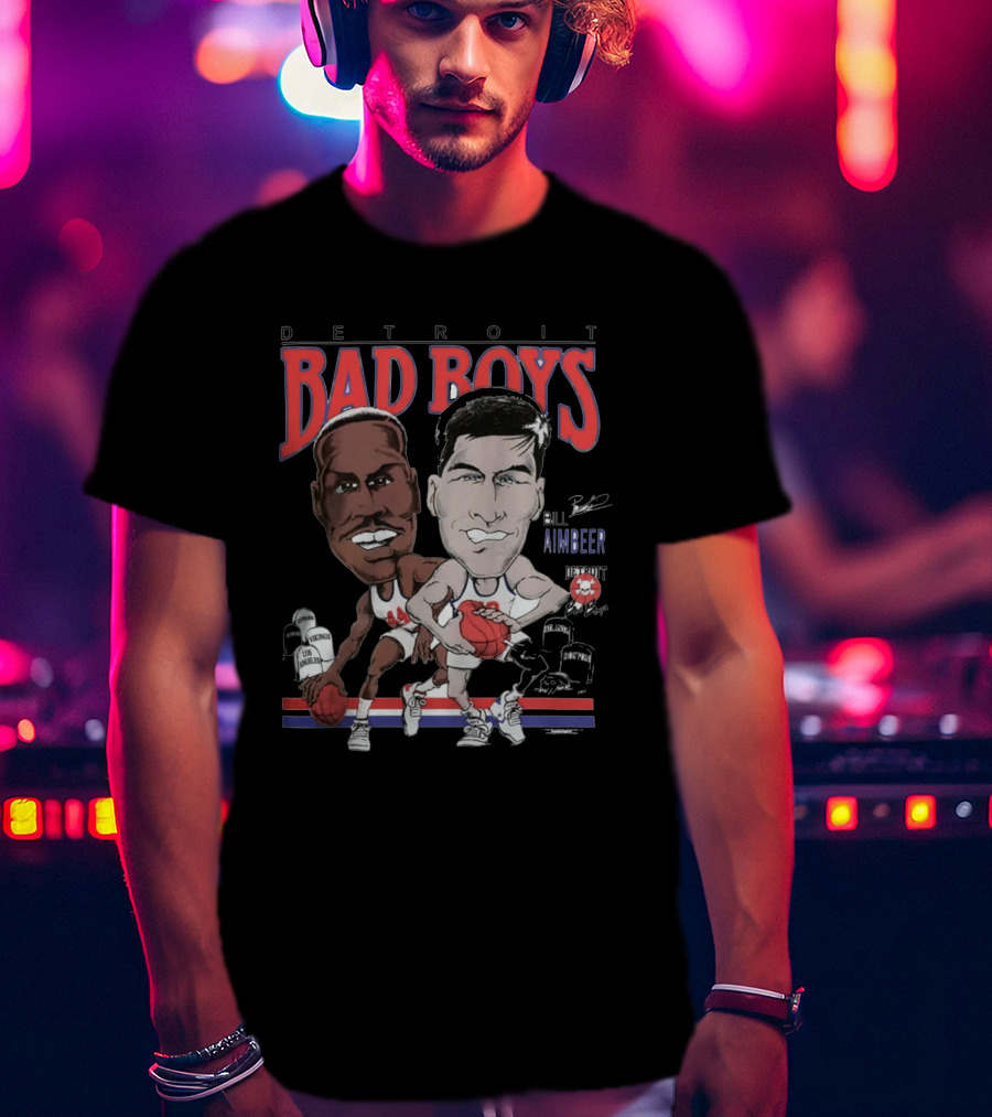 Detroit Bad Boys Rick Mahorn Bill Laimbeer Basketball Caricature T-Shirt