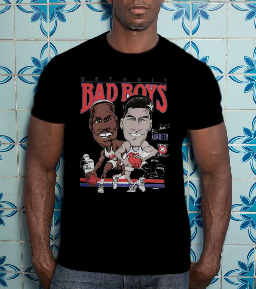 Detroit Bad Boys Rick Mahorn Bill Laimbeer Basketball Caricature T-Shirt