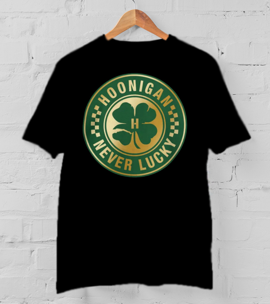 Hoonigan Never Lucky Four Leaf Clover Checkerboard Badge T-Shirt