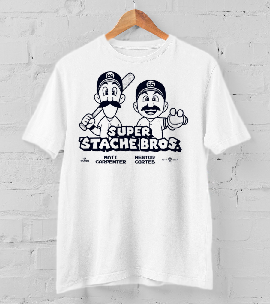 Super Stache Bros Matt Carpenter Nestor Cortes Baseball Parody Characters 24 65 Stache Bros MLB Players Team Names Caricatures T-Shirt