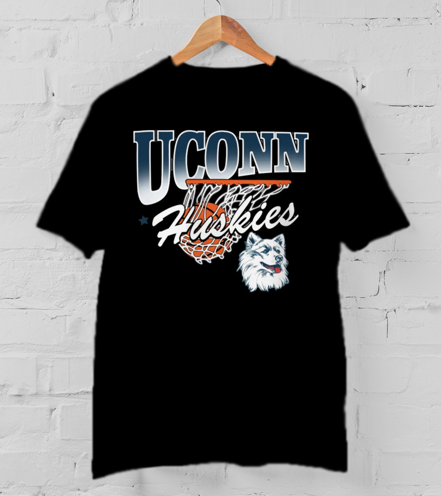 UConn Huskies Basketball Husky Mascot And Net T-Shirt