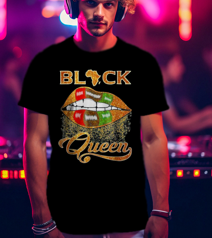 Black Queen Lips Red Green African Flag Africa T-Shirt