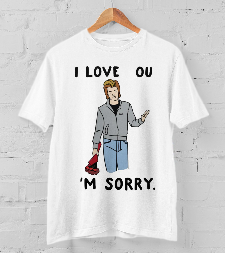 I Love You I'm Sorry Roses Apology Red Jacket Jeans Cartoon T-Shirt