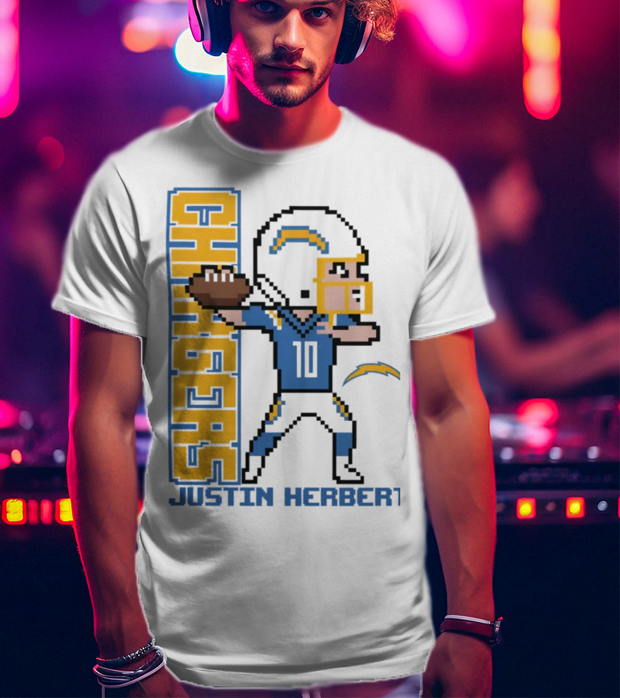 Justin Herbert Los Angeles Chargers Pixel Player 10 T-Shirt