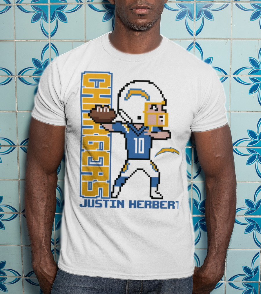 Justin Herbert Los Angeles Chargers Pixel Player 10 T-Shirt