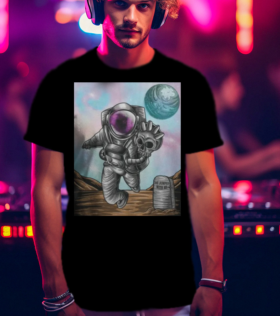 Slim Reaper Essential Youth Astronaut Skull Moon Tombstone He Jumped With Me T-Shirt