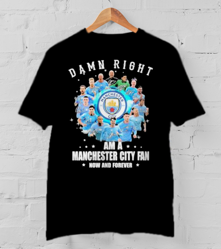 Damn Right I Am A Manchester City Fan Now And Forever Manchester City Signatures T-Shirt