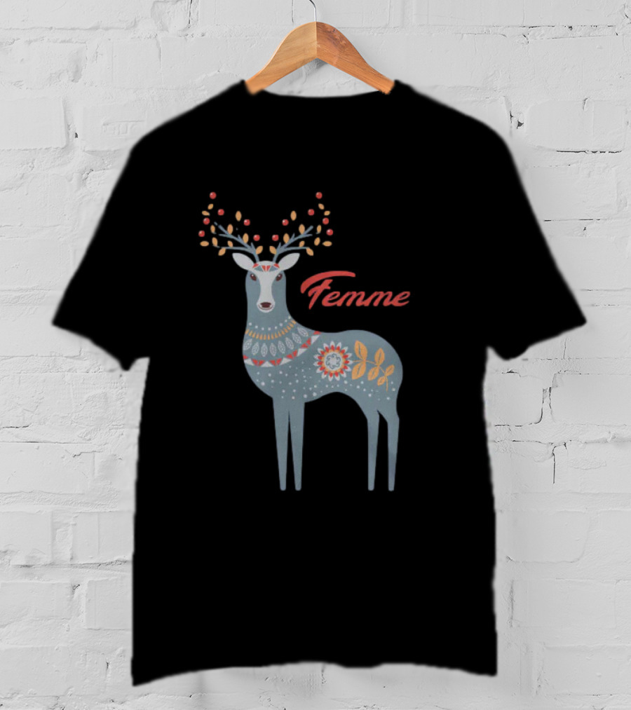 Femme Nordic Deer With Patterned Antlers T-Shirt