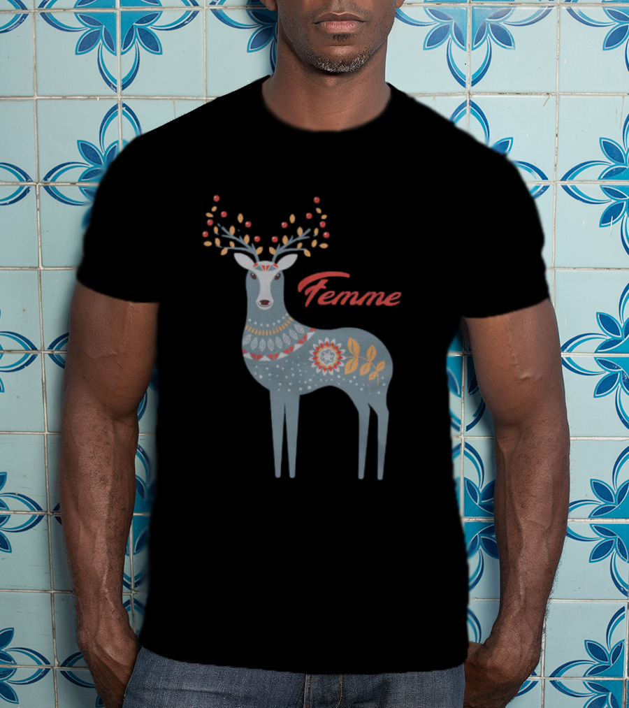 Femme Nordic Deer With Patterned Antlers T-Shirt