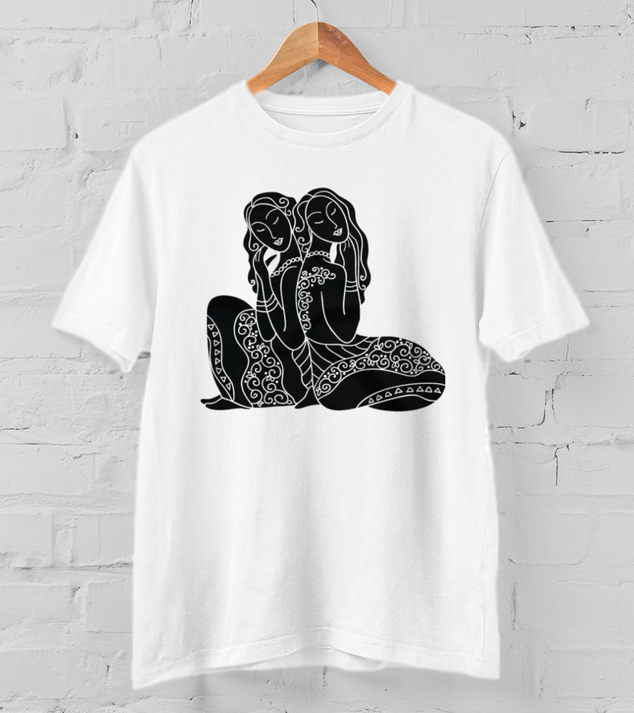 Gemini Zodiac Twins Sitting Embrace T-Shirt