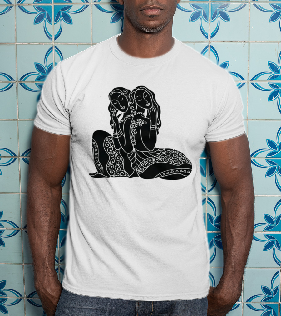 Gemini Zodiac Twins Sitting Embrace T-Shirt