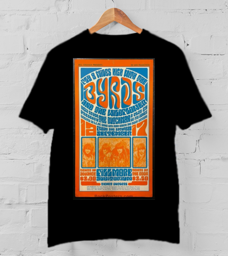 Bill Graham Presents Byrds And Wildflower September 1966 Fillmore Auditorium San Francisco T-Shirt