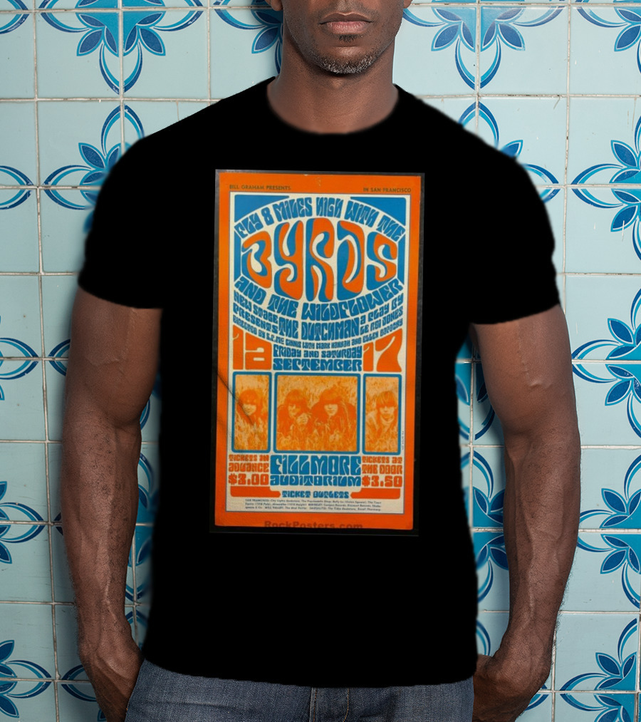 Bill Graham Presents Byrds And Wildflower September 1966 Fillmore Auditorium San Francisco T-Shirt