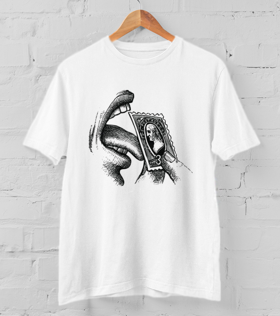 Tongue Licking Vintage Style Stamp T-Shirt