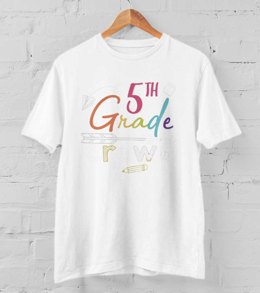 5th Grade Crew Arrow Pencil Paper Airplane Alarm Clock Book T-Shirt