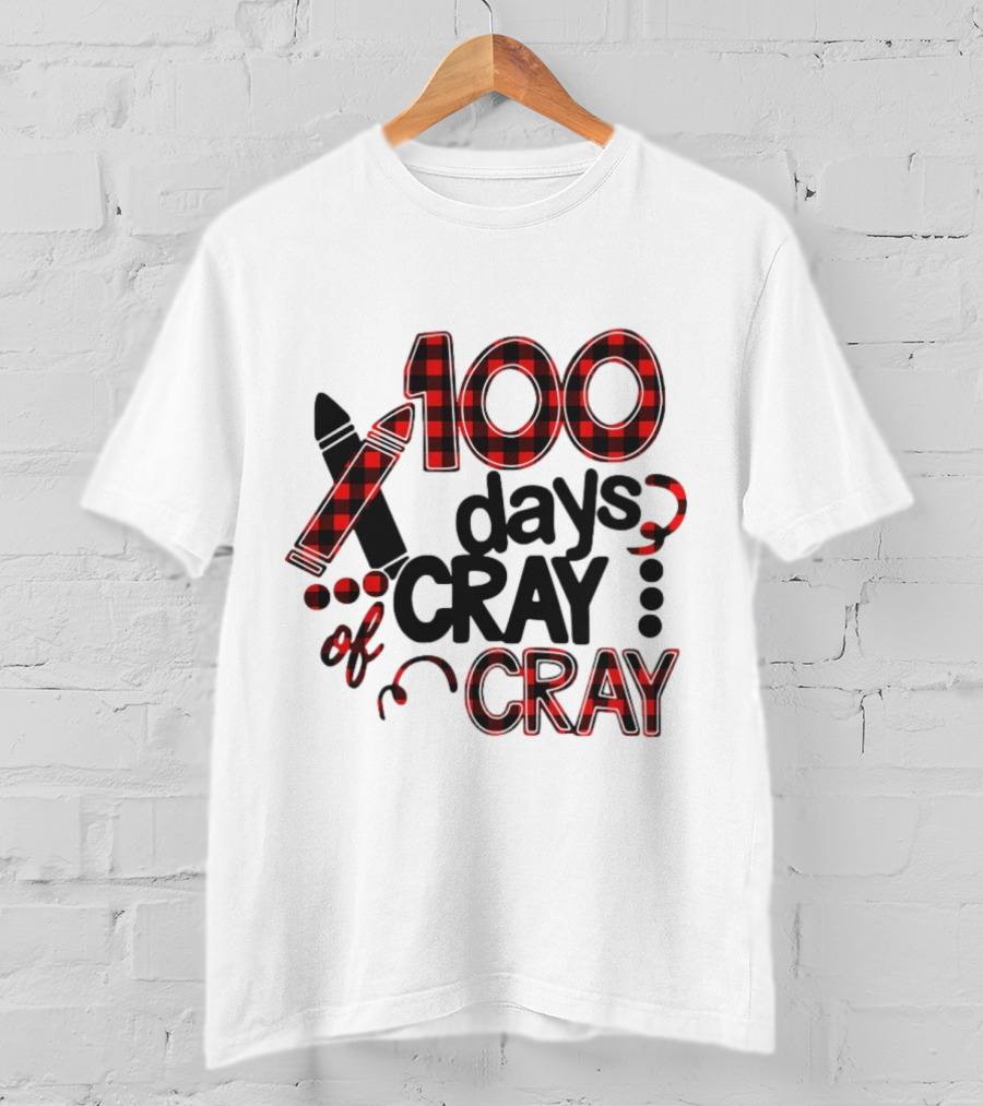 100 Days Cray Of Cray Red Plaid Crayons T-Shirt