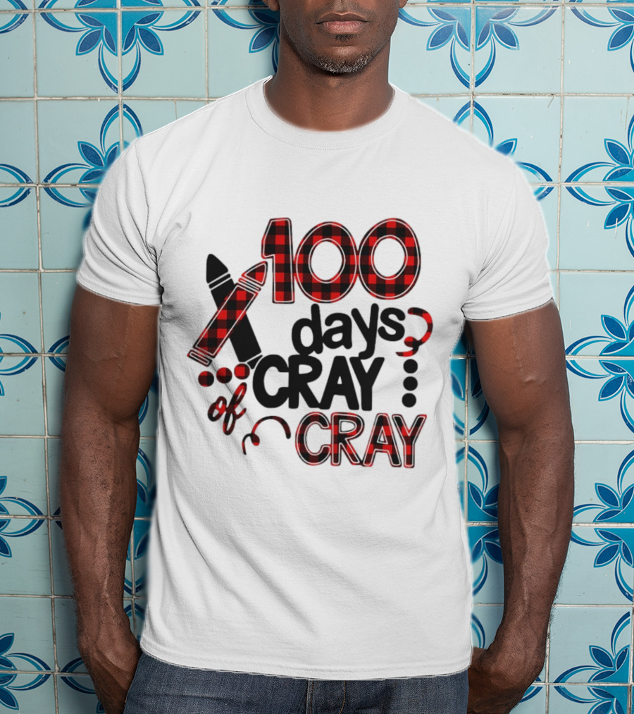 100 Days Cray Of Cray Red Plaid Crayons T-Shirt
