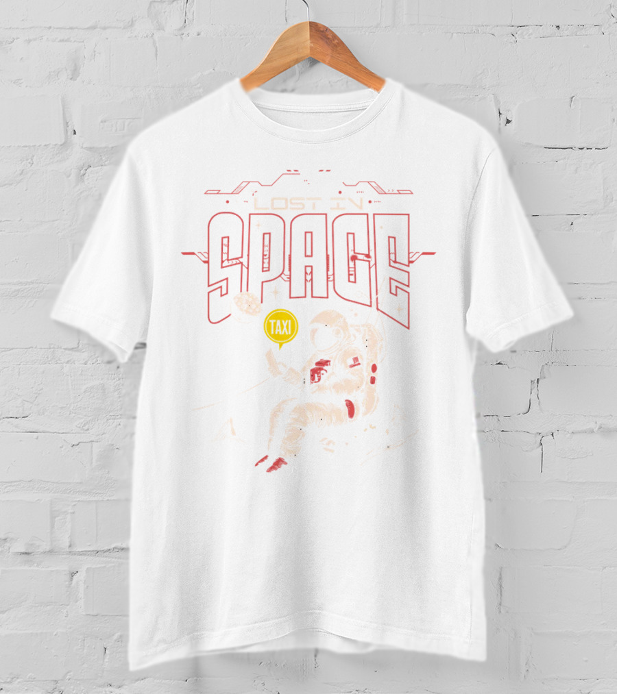 Lost In Space Astronaut With Taxi Sign And Moon T-Shirt