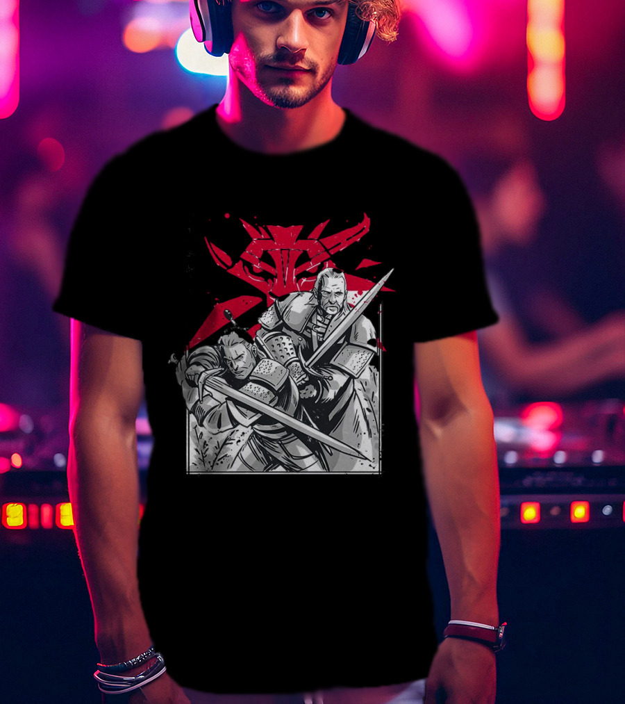 Wild Hunt Sensei Kanji Swordsmen Red T-Shirt