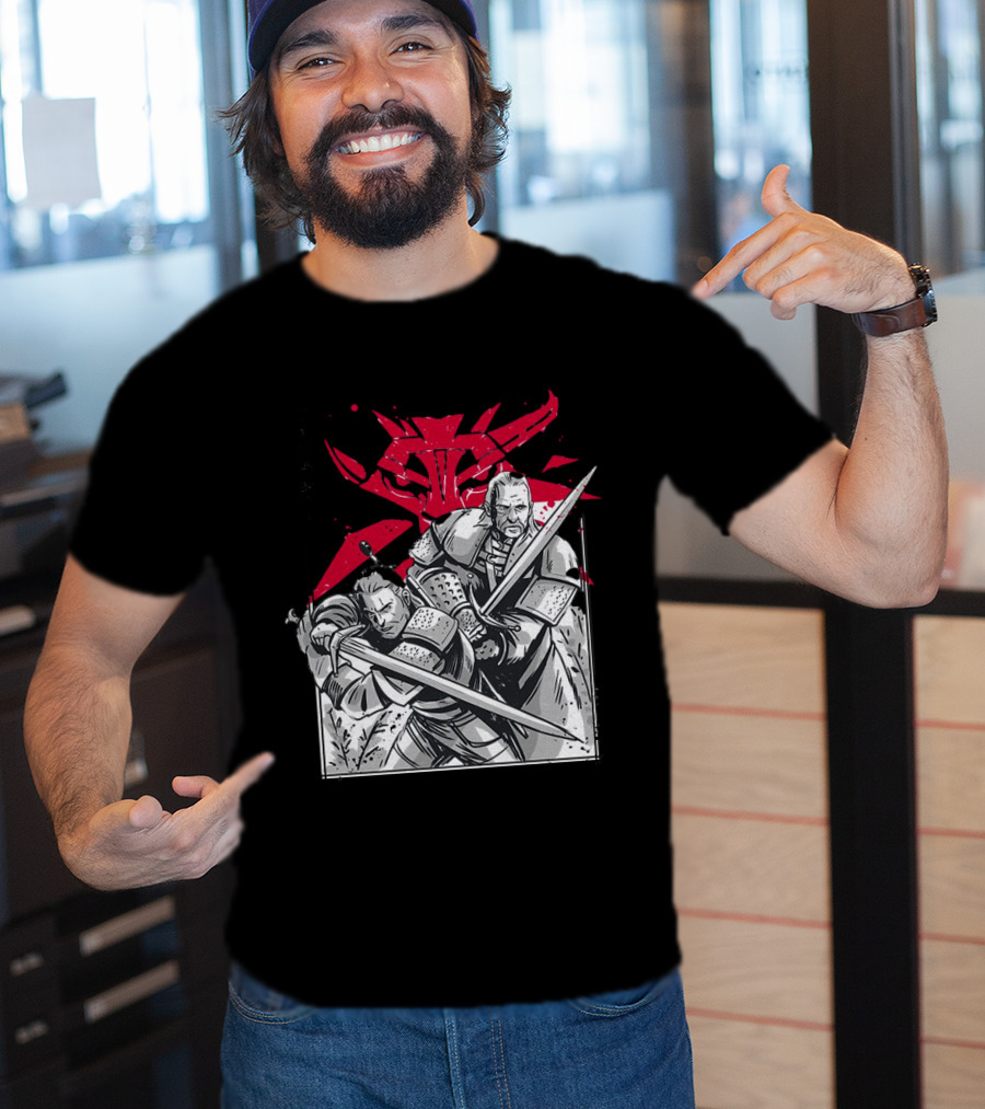 Wild Hunt Sensei Kanji Swordsmen Red T-Shirt