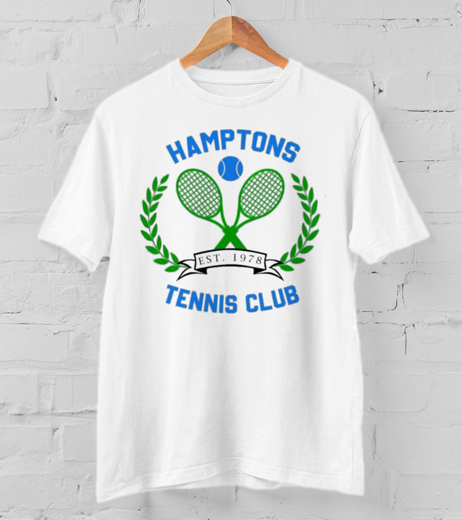 Hamptons Tennis Club Est. 1978 Green Rackets Blue Ball Laurel Wreath T-Shirt