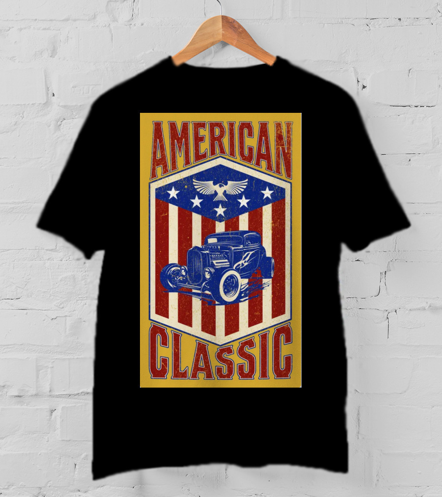 AMERICAN CLASSIC Hot Rod Eagle Stripes Stars Vintage Retro T-Shirt