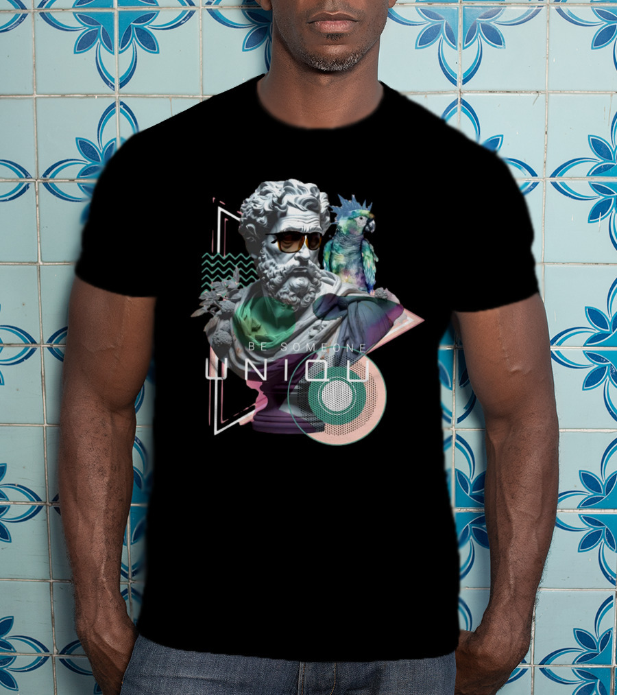 Be Someone Unique Statue With Sunglasses And Colorful Parrot T-Shirt