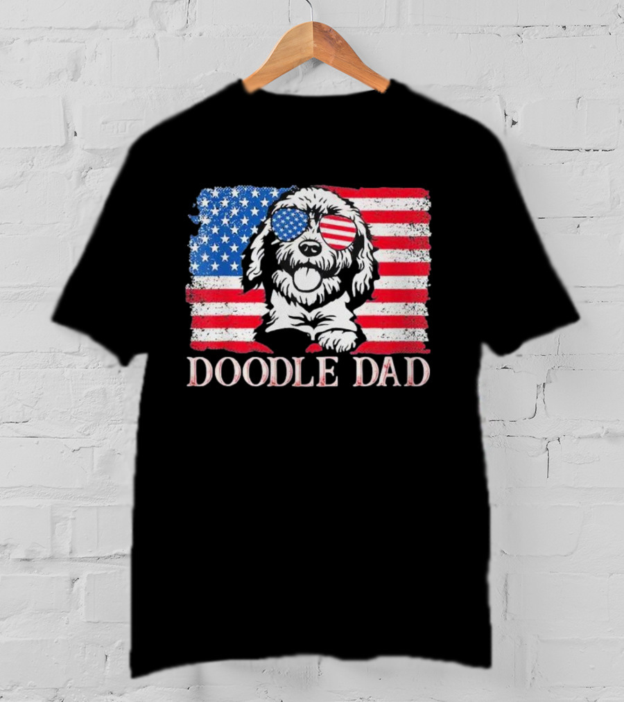 Goldendoodle Doodle Dad American Flag Sunglasses T-Shirt