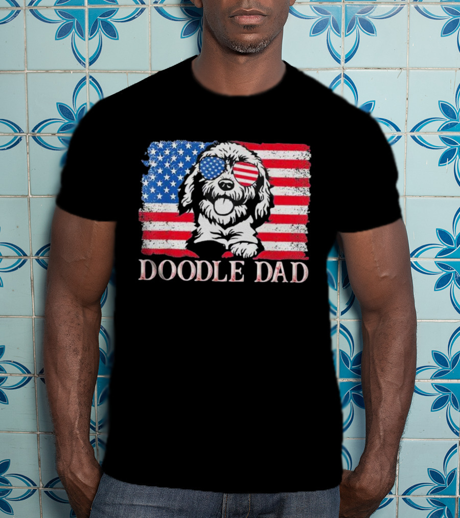 Goldendoodle Doodle Dad American Flag Sunglasses T-Shirt