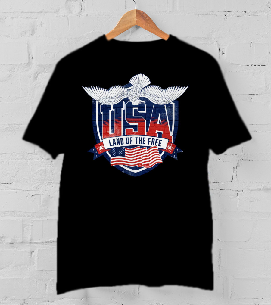 USA Land Of The Free Patriotic Eagle And Flag Emblem T-Shirt